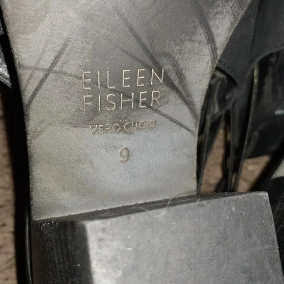 EILEEN FISHER -Nikki-Peep Toe-Block Heel-Black Nubuck Leather-Sz 9-Excellent - Picture 9 of 9